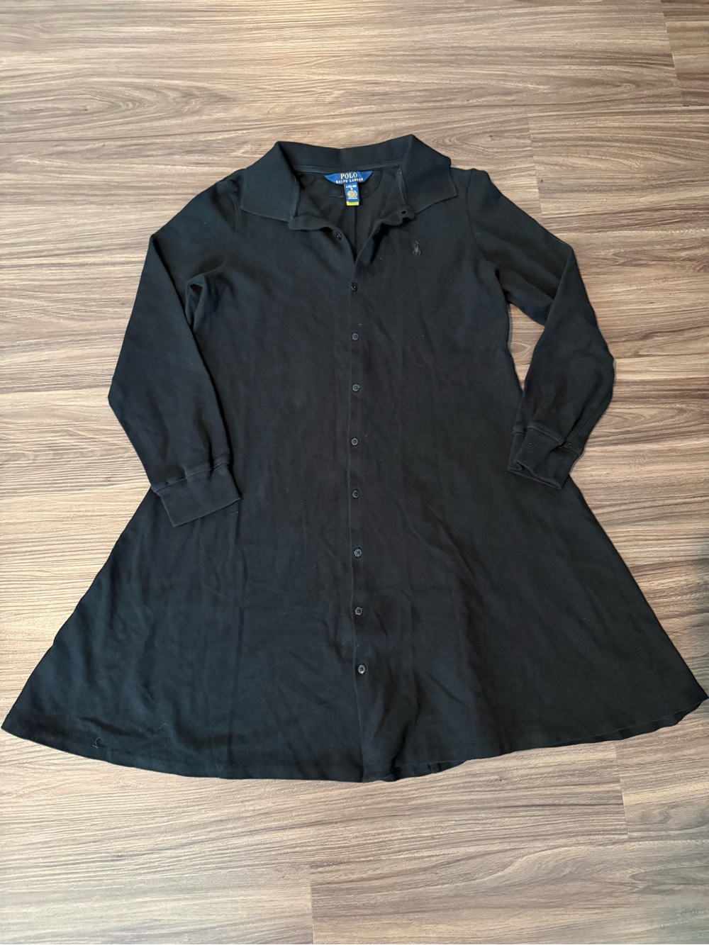 Polo Ralph Lauren Girls Black Long Sleeve Button Front Shirt Dress Size Large